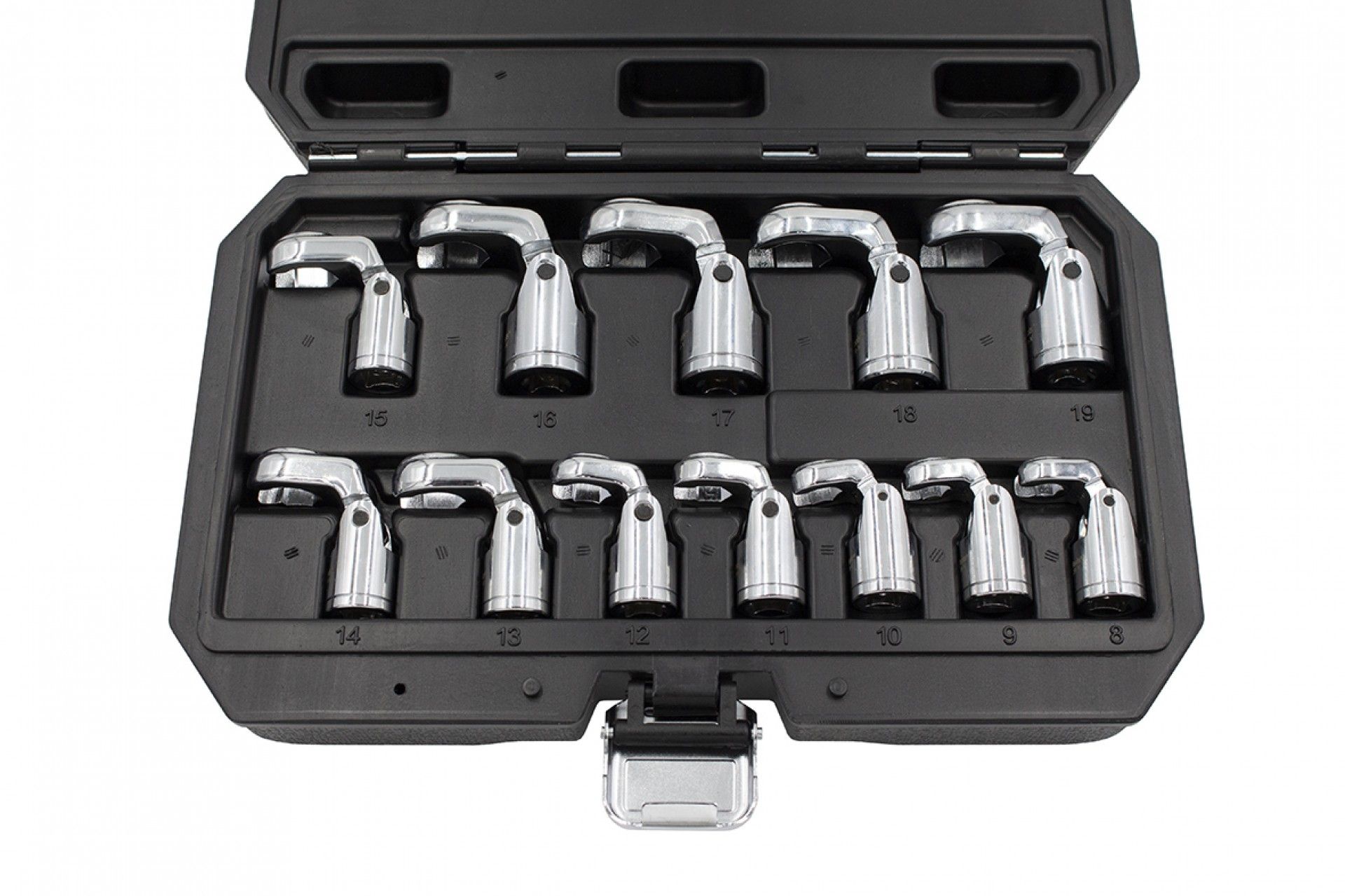 KIT 12PZS LLAVES PIES DE GALLO ARTICULADAS 8-19mm 3/8"