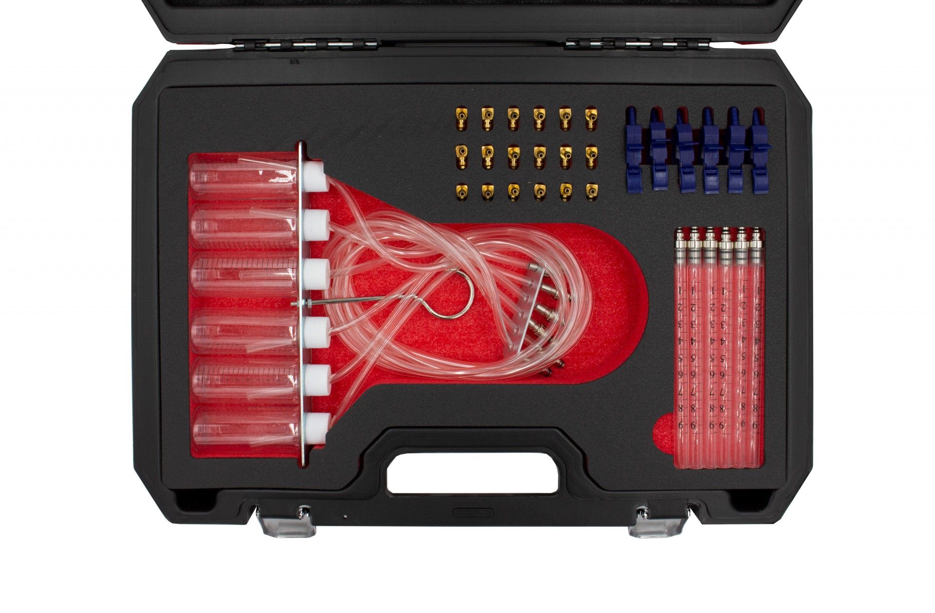 TESTE INJETORES COMMON RAIL COM 24 ADAPTADORES