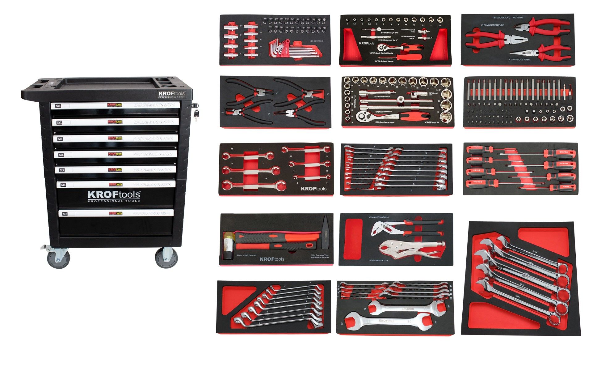 BLACK TOOL CABINET 7 DRAWERS 236 PIECES