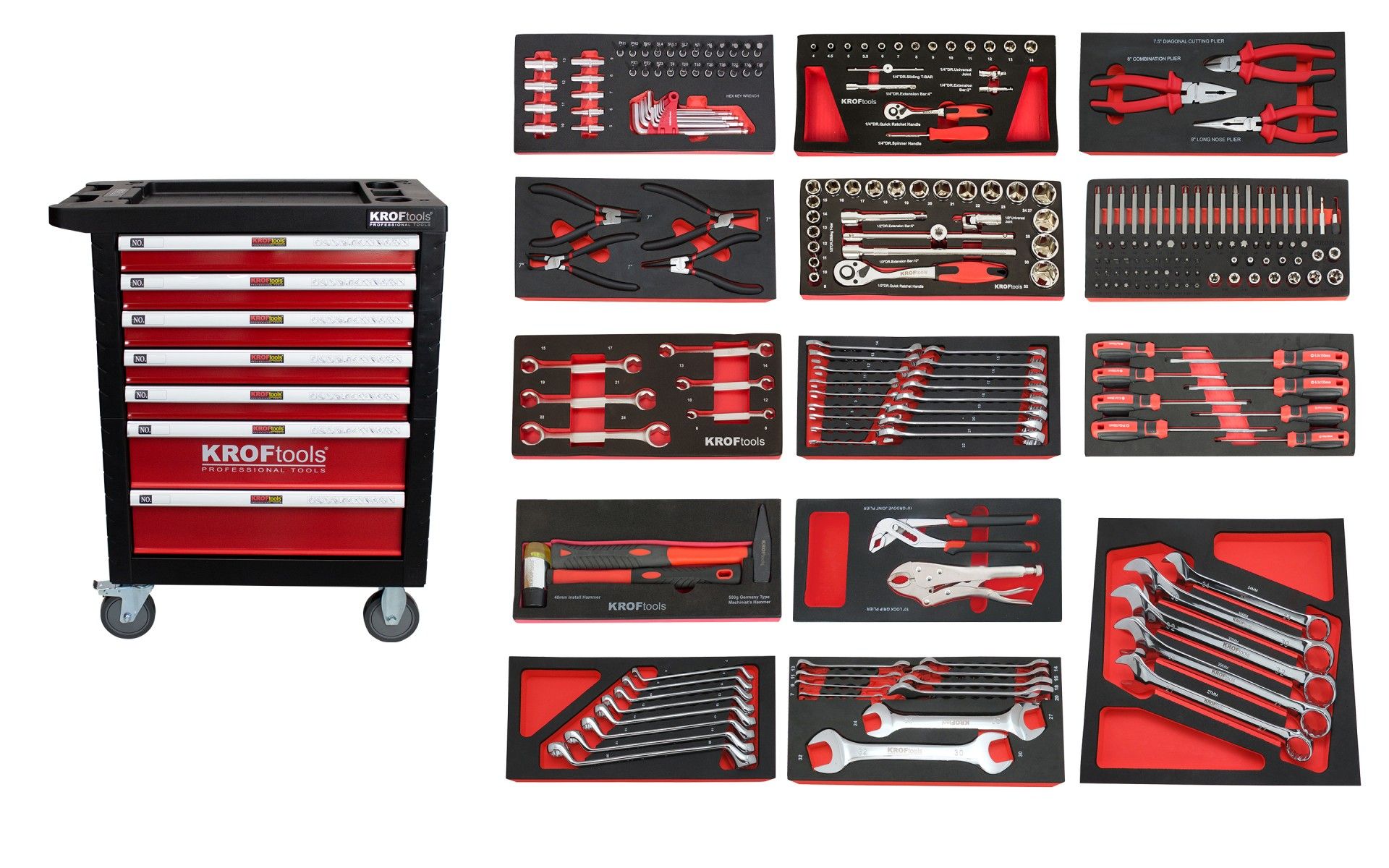 CARRO HERRAMIENTAS 7 CAJONES 236PZS ROJO