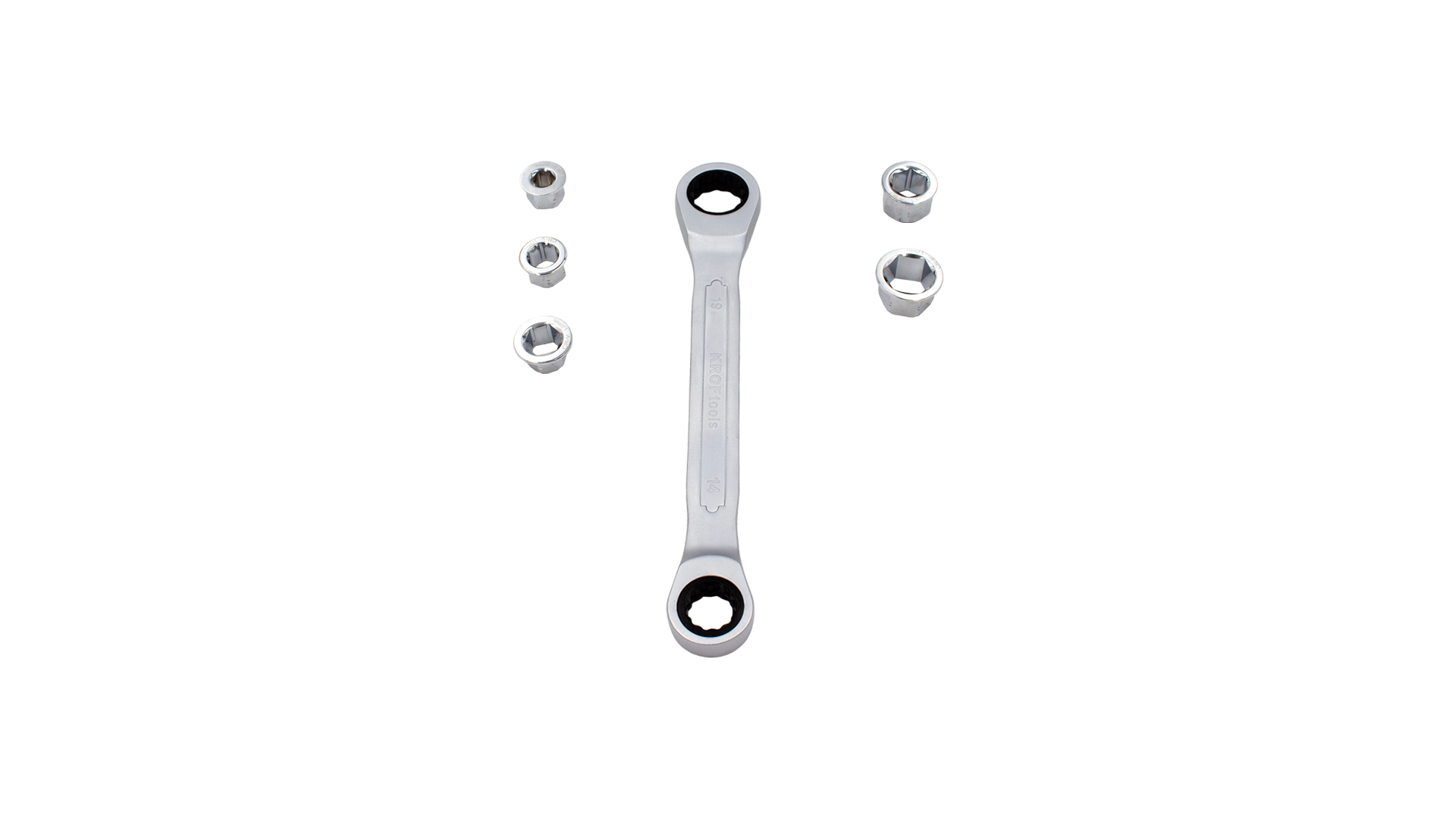 KIT RATCHET DOUBLE END WRENCH 14*19MM WITH ADAPTORS 8-17MM