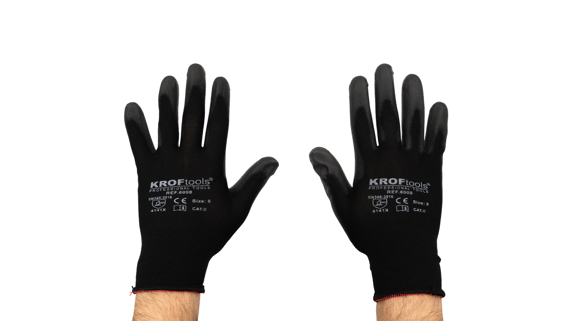 GLOVES WITH POLYURETHANE PALM CE EN388-2016 SIZE 8 - 1 PAIR