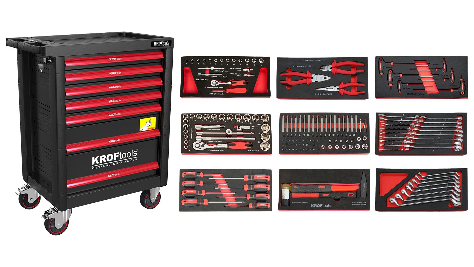 CARRO FERRAMENTA 7 GAVETAS 173PCS PRETO