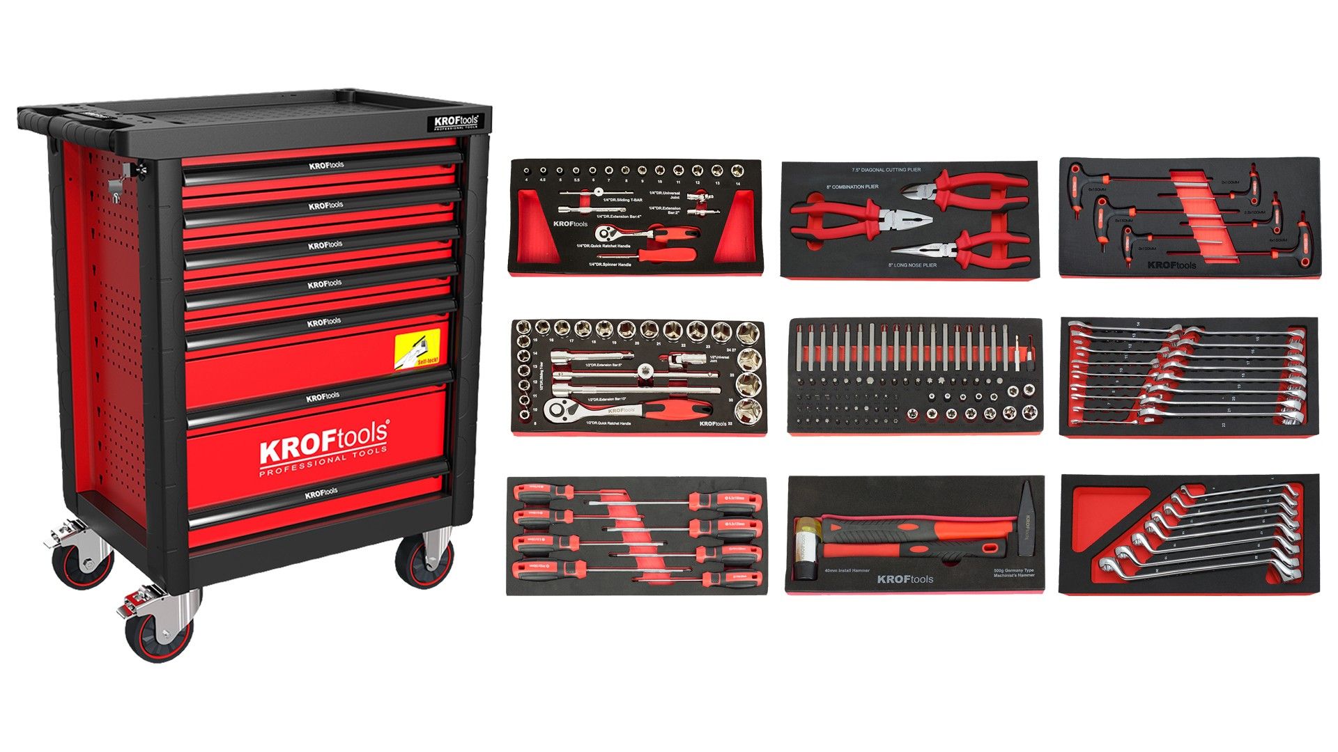 CARRO FERRAMENTA 7 GAVETAS 173PCS VERMELHO